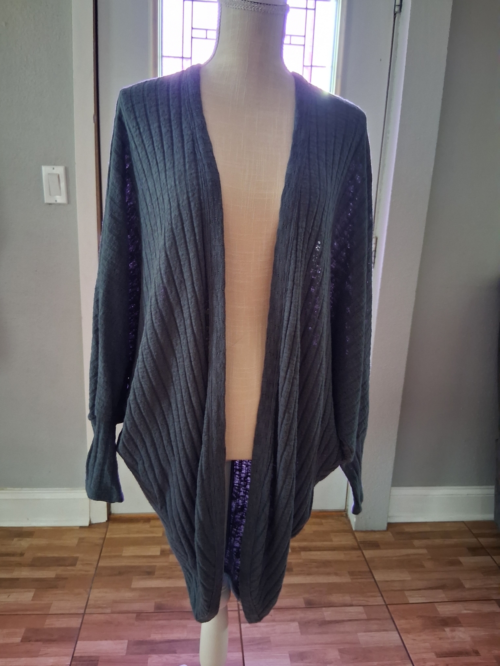 Open-Front Ribbed Cardigan in Charcoal Gray